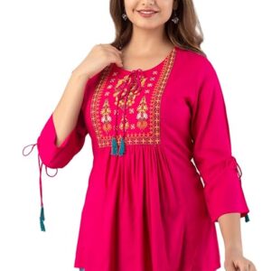 women's rayon classic heavy embroidery top with beautifull tassels at front and on both sleeves
