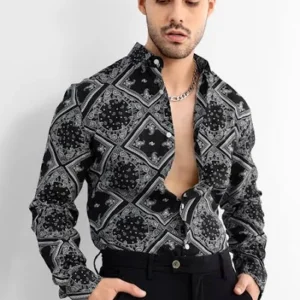 snitch men's mandala print black shirt