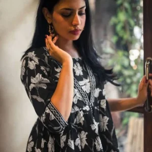 libas printed cotton anarkali short kurti